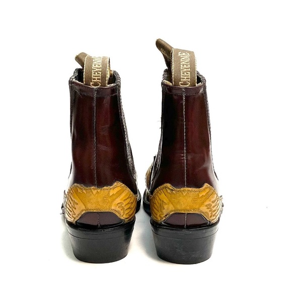 Vintage 1990s Boots Tooled Leather Pull On Western Ankle by Cheyenne Size 10 - Picture 8 of 9